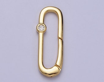 Dainty Gold Spring Gate Oval Ring Clasp, Push Gate Ring Cubic Zirconia Spring Push Clasp, Oval Lock Enhanced Clasp Z035