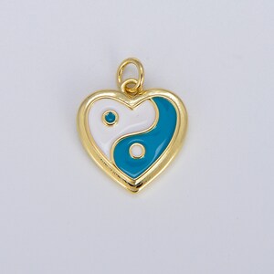 Dainty Gold yin yang charm, Gold Heart Charm Yin & Yang Charms for Bracelet Necklace Earring Component Colorful Enamel Pendant E297 Blue