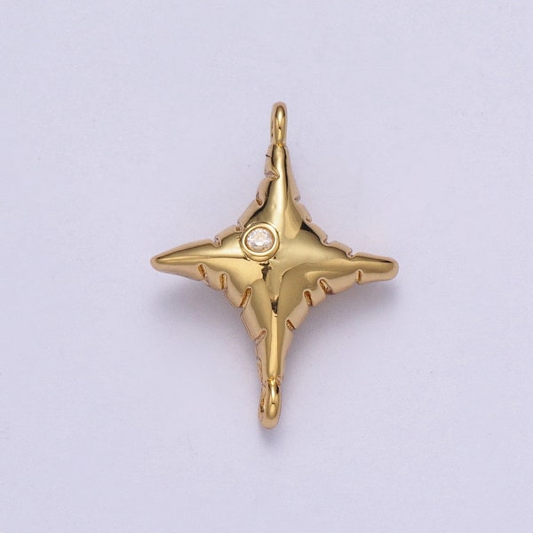 Dainty CZ North Star Balloon Charm Connector, 24K Gold Plated Micro Pave CZ Bright Polaris Balloon Connector for Bracelet Necklace | G-527