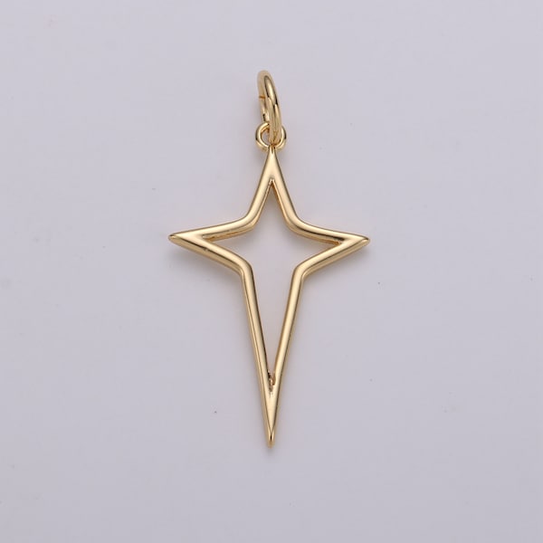 Gold North Star Charm 24k Gold  Star Charm, Polaris Charm, Celestial Charm, Celestial Jewelry Cut out Star Charm for Necklace Earring