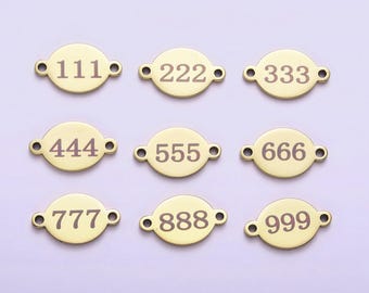 Złoty łącznik owalny ze stali nierdzewnej z wygrawerowanym numerem anioła i numerologią, odporny na matowienie, do bransoletki i naszyjnika | G-672