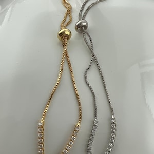 1pc.adjustable gold filled bracelet half semi finished with rubber stopper clear cz charm bracelets tennis bracelet box chain l-473, l474