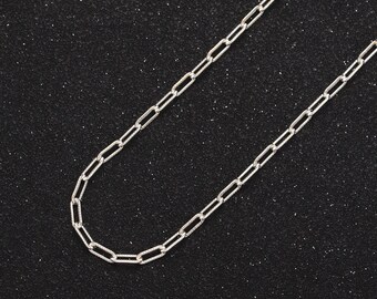 Cadena de clip de papel de plata esterlina, cadena ovalada rectangular alargada, venta al por mayor, cadena sin terminar cortada a medida para rollo de joyería permanente -1487