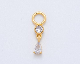 18K Gold Filled Drop Tear Drop CZ Charm Pendant Geometric Charm for Earring Supply C-455