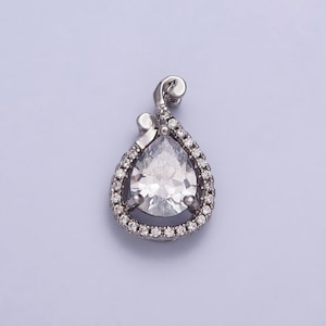 Clear CZ Teardrop Charm Dainty Silver Tear Drop Pendant, DIY Fashion Jewelry Craft Supply Necklace Bracelet Earring | aa031
