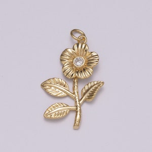 Mini Daisy Charm  Gold Micro Pave Flower Charm, Clear Cubic Charms, CZ Leaf Floral Charm Dainty Small 3D Charm M781