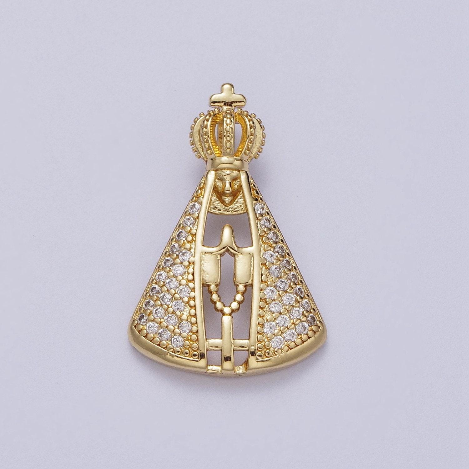24k gold filled micro paved praying nossa senhora aparecida slider pendant | i570