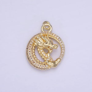 Mini Cubic Zirconia Gold Dragon Zodiac Chinese Animal Round Fantasy Charm | AG719