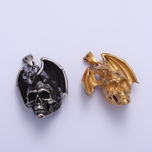 3D Silver Dragon on Skull Skeleton Stainless Steel Pendant in Gold & Silver Men Charm Statement Necklace| X667 X668