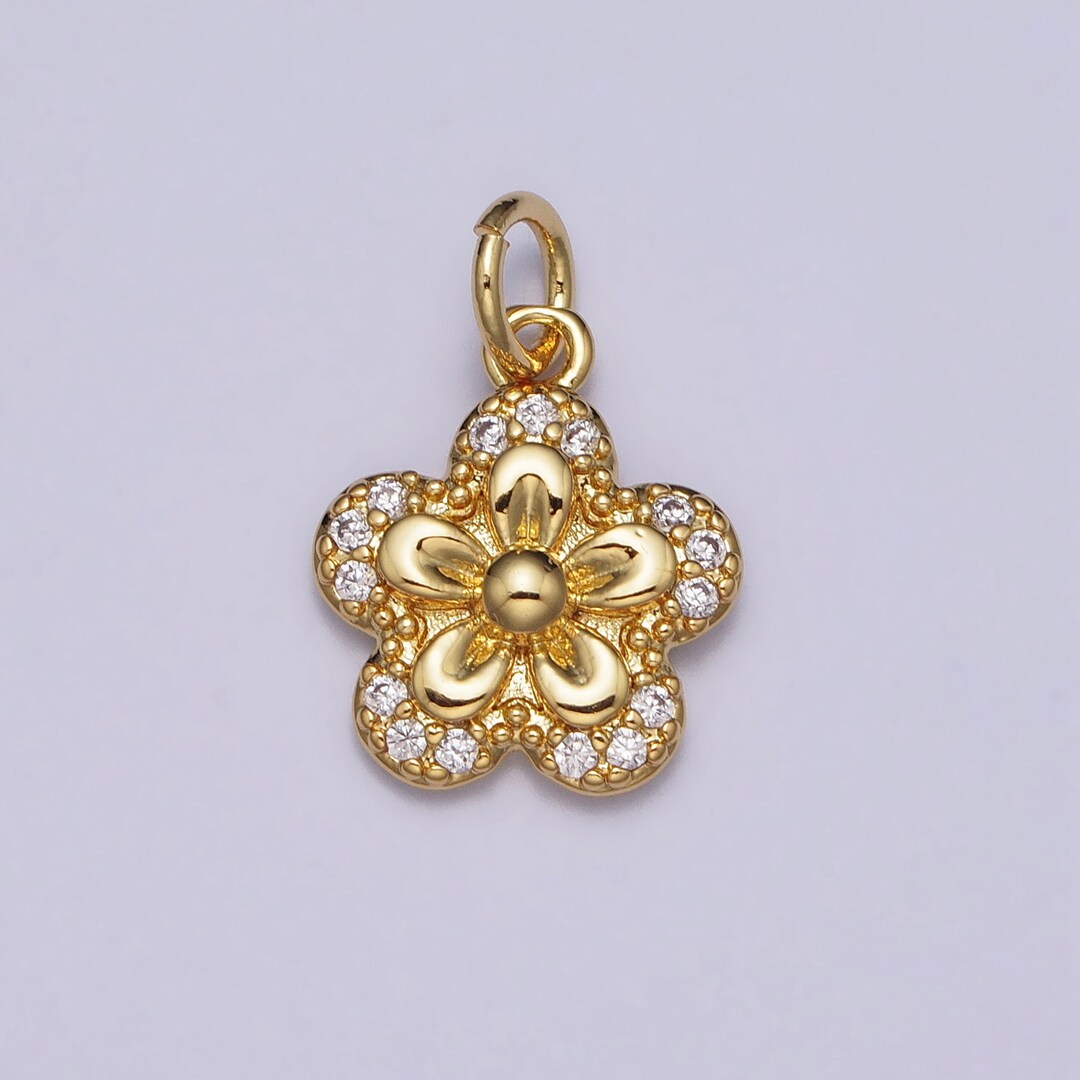 Dainty Gold Flower Charm Cubic Floral Pendant for Bracelet Necklace