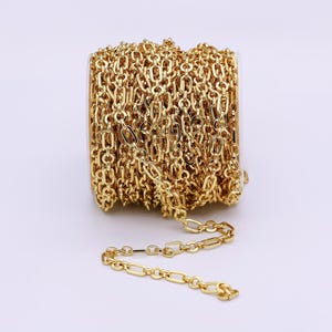 24k gold filled elongated unique paperclip chain by yard, rolo cable link thick 5-7mm, wholesale bulk roll chain for jewelry making, 641 image 3