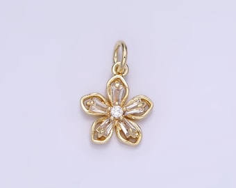 Mini 14k Gold Filled CZ Flower Charm Pendant, Blossom Bracelet Charm Necklace Floral Earring Five Petal Jewelry Spring Garden Charm AG727