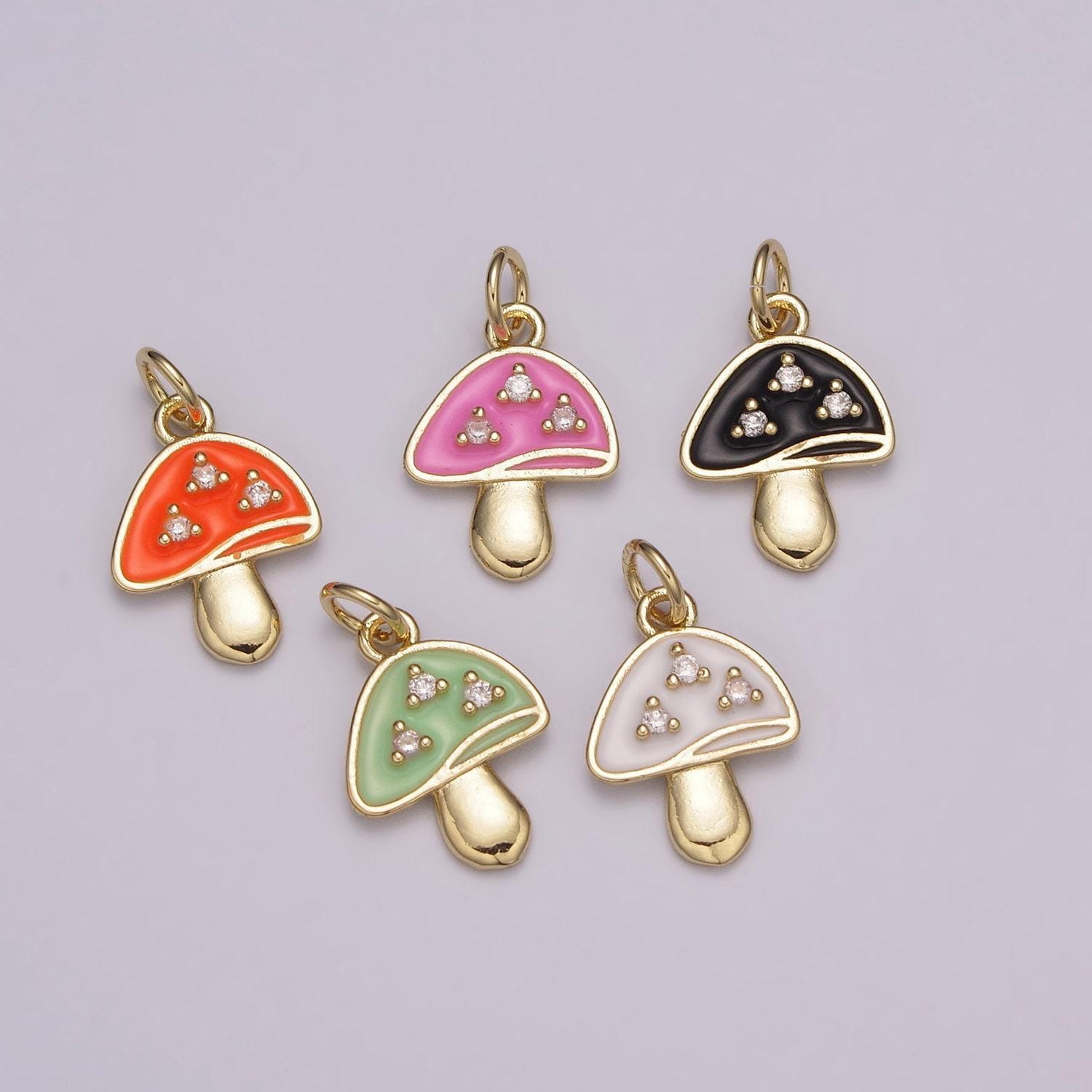 Dainty Gold Cz Mushroom Charms, 24k Gold Plated Clear Micro Paved