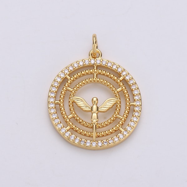 24k Gold Angel Charm Micro Pave Cub Angel Charm, Blessing Charms Angel Wings CZ Sparkle Gold Charm Dainty Minimalist Jewelry Ch1669