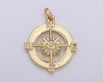 14k Gold  Dainty Compass Charm, Gold Compass Pendant, North Star Charm, Travel Charms, Nautical Charms for Bracelet Earring Necklace C466