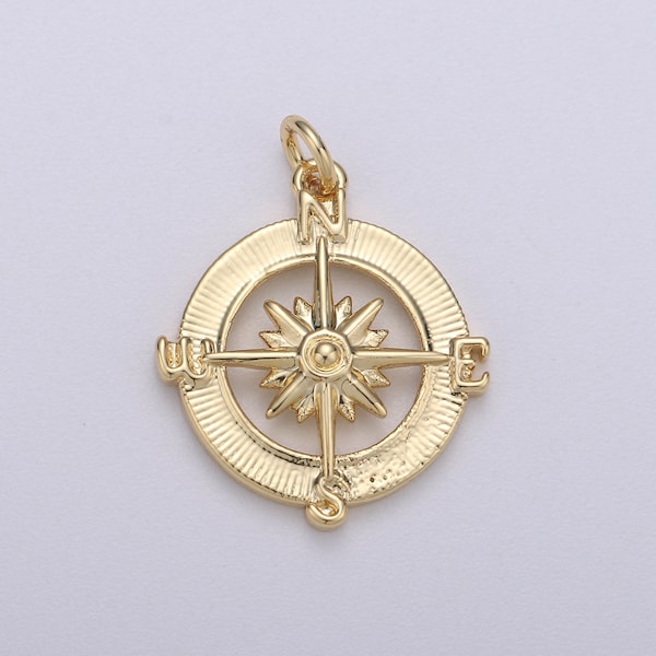 14k Gold  Dainty Compass Charm, Gold Compass Pendant, North Star Charm, Travel Charms, Nautical Charms for Bracelet Earring Necklace C466