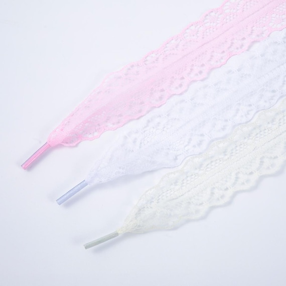 White, Pink, and Ivory lace ribbon shoelaces romantic sneaker laces for Fashion shoe game everyday chic fashion accessory | WB-00302