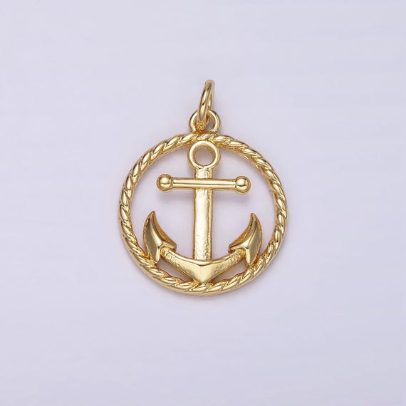 Sailor themed anchor pendant twisted gold coin charm for necklace bracelet women ac909