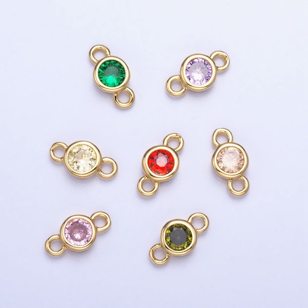 4mm Gold Bezel Cut Charm Connectors Cubic Zirconia Bezel Charm for Bracelet Necklace Supply in Gold Plated CZ Birthstone Connectors AA995