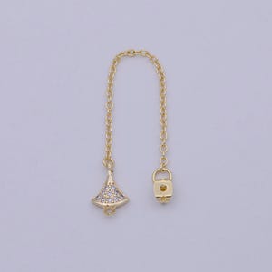 Back stopper w/ chain cz dangle charm 2 pcs gold filled nickel free, butterfly clutch chain dainty earring back k-189