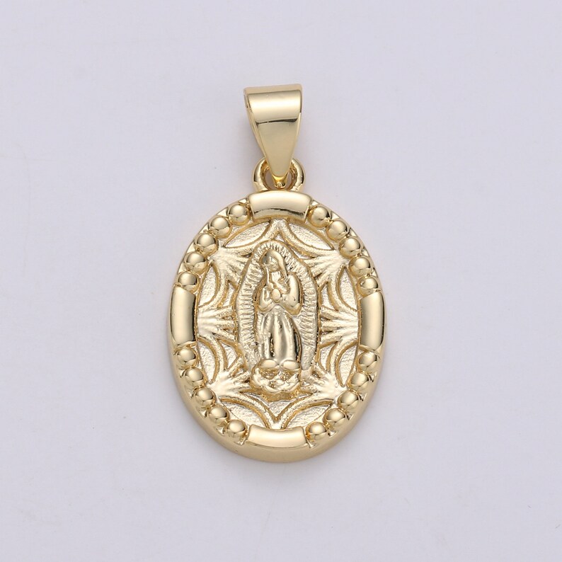 Blessed Virgin Mary 14K Gold Charm Mother Mary Pendant Oval Etsy