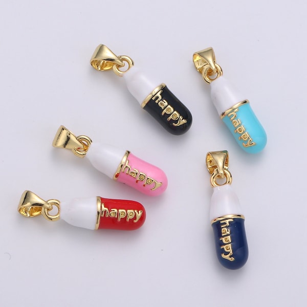 1pc. HAPPY Choose Color Pill Charm Necklace, Dainty Word Charm,Happy Pill Charm Necklace Pendant  Hope Optimist Minimalist Jewelry PDGF-2120