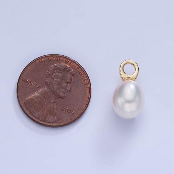 Mini 14K Gold Filled Ringed Shell Pearl Drop Pendant Wedding Jewelry Inspired Charm Necklace Earring Component  | P1745