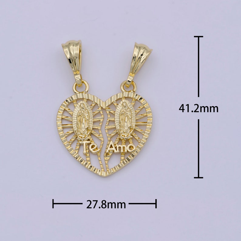 Bräckligt guld Te amo-hjärta Lady of Guadalupe-hänge Hjärta Religiösa katolska smycken Parsmycken I-141 bild 3