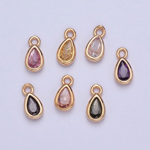 Birthstone Color Mini Small TearDrop Charm Cubic Tear Drop Gold Charm for bracelet earring necklace jewelry making supply