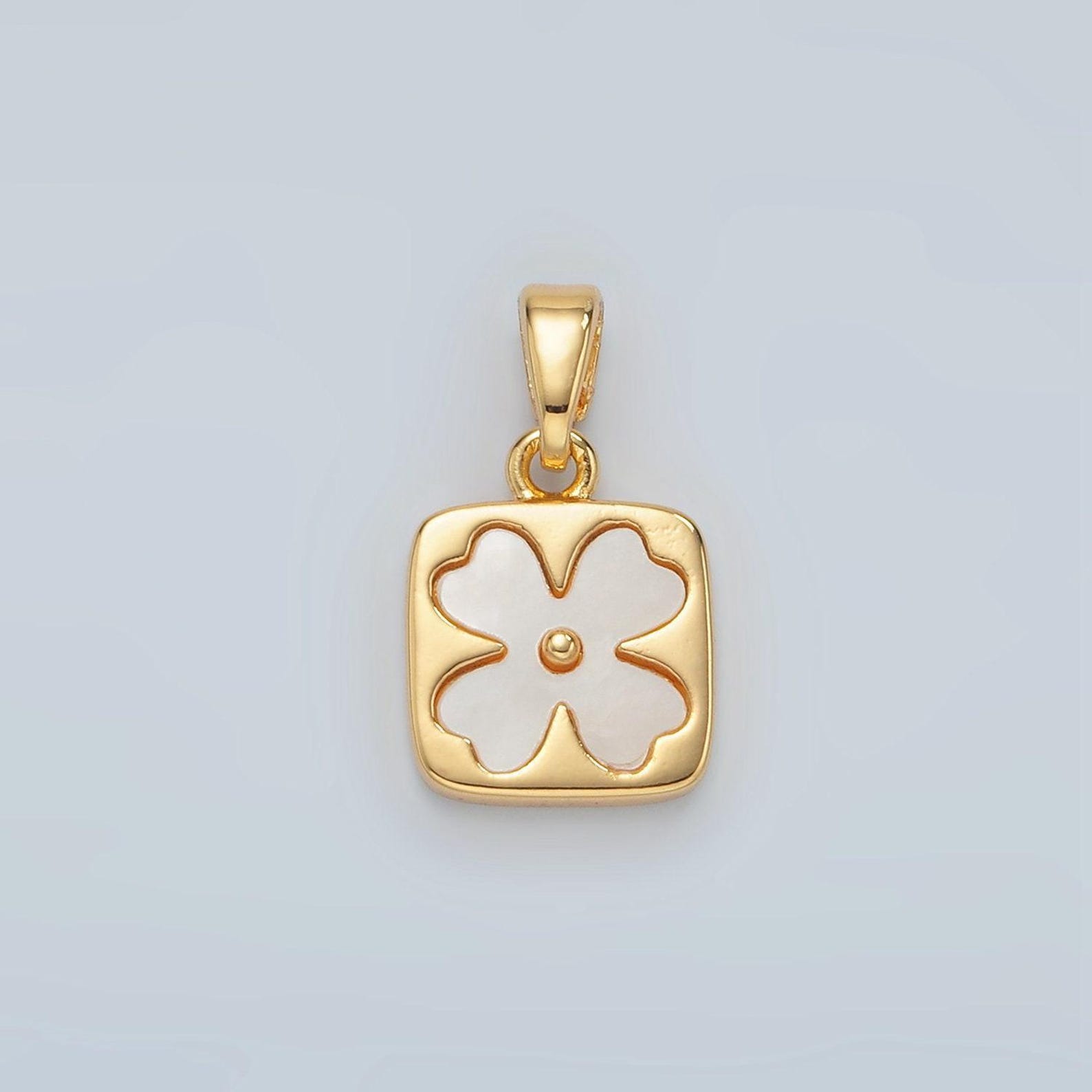 Gold Pearly White Four Leaf Lucky Charm Flower Square Charm, 24k Gold ...
