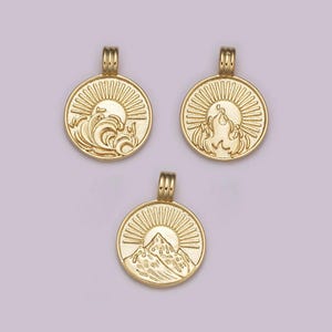 New element collection gold element charm fire wind earth ocean wave charm 24k gold filled medallion for necklace bracelet supply
