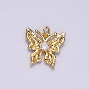 Mini gold filled butterfly charm connector, micro pave mariposa charm cz cubic zirconia butterfly link bracelet necklace n-1494