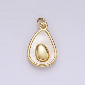 Shell pearl avocado fruit charm 14k gold filled half avocado charm pendant, avocado pit, fruit vegetable charm, foodie jewelry ag601