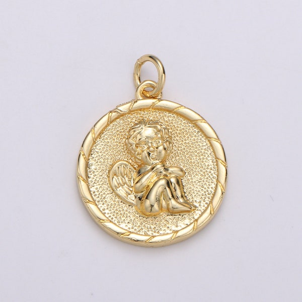 Gold Cherub Anhänger - Kleiner Engel - Kettenanhänger - Münzanhänger - Geschenk für Tochter - Schmuckstücke - Charm für Halskette D-718