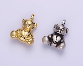 Mini bear pendant dainty teddy bear charm gold small charm silver stuff animal charm for bracelet necklace jewelry making supply aa-1232