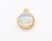 Mini White opal oval charm, Nickel free Lab-created opal, Dainty Round Bezel Cut charm, Necklace supplies, Jewelry makings -517