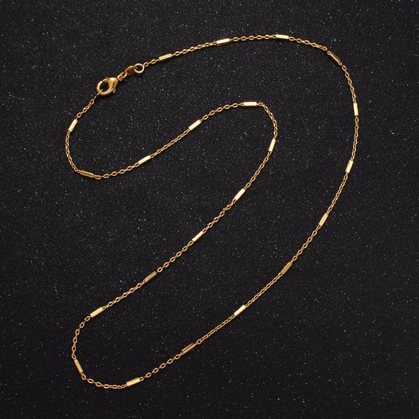 17.75 Inch Satellite Chain Gold Dainty Tube Cable Link Necklace Ready to Wear for Jewelry Making w/ Clasp for Jewelry Making Supply WA-1544