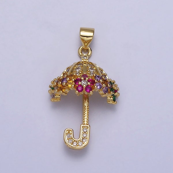 Dainty Gold Cubic Umbrella Charm Micro Pave Umbrella Pendant for Necklace Jewelry Craft Supplies AA-019