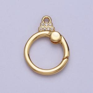 Cz gold spring gate, push gate ring 19mm round ring charm holder clasp for connector charm holder necklace component z-029