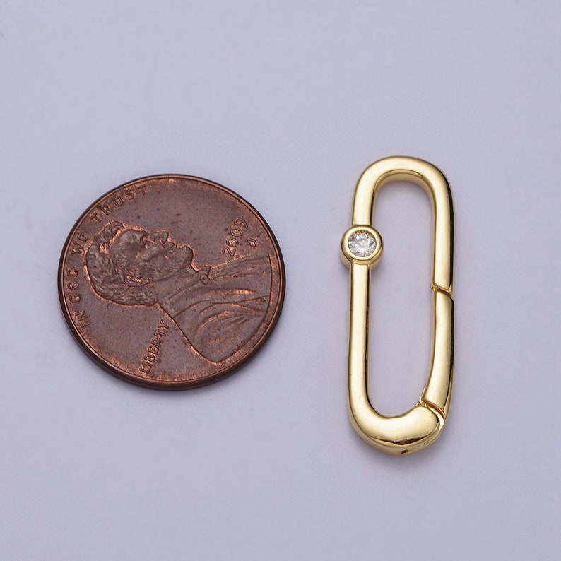 Dainty Gold Spring Gate Oval Ring Clasp, Push Gate Ring Cubic Zirconia Spring Push Clasp, Oval Lock Enhanced Clasp Z035 image 2