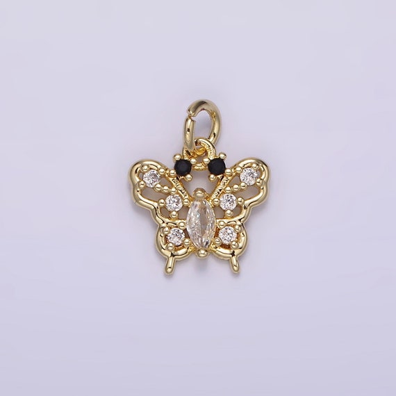 Tiny Butterfly Charm with Black Eye Cz Mariposa Charm Mini Monarch Pendant Insect Lover for Minimalist jewelry AG-241