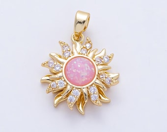 18K Gold Filled 17.6mm Spinning Rotating Pink Opal Celestial Sun Pendant Charm DIY Jewelry Making Supply Bracelet Necklace Earring | AF1171