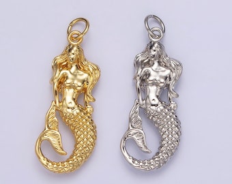 14K Gold gefüllt 30mm Ocean Sea Mermaid texturierte Charme in Gold & Silber | N1506 N1510