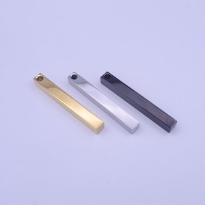 Barra personalizada de ouro, barra gravada em prata, 49,9 x 5,9 mm, barra vertical com furo de 2 mm, ideal para colar com nome de joia personalizada