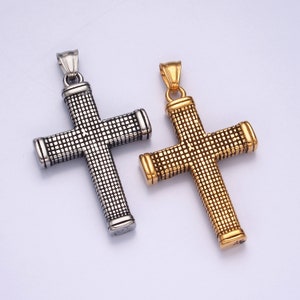 Stainless Steel Bold Gold, Silver Boxed Minimalist Thick Cross Pendant, for DIY Religious Jewelry European Charms Bracelet | X-632