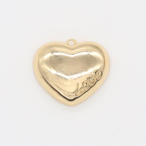 Small Heart Charm - LOVE Dainty Gold Mini Heart Add On Charm - Half Dome Dainty Heart - Love Inspired Gold  Heart Pendant, -698