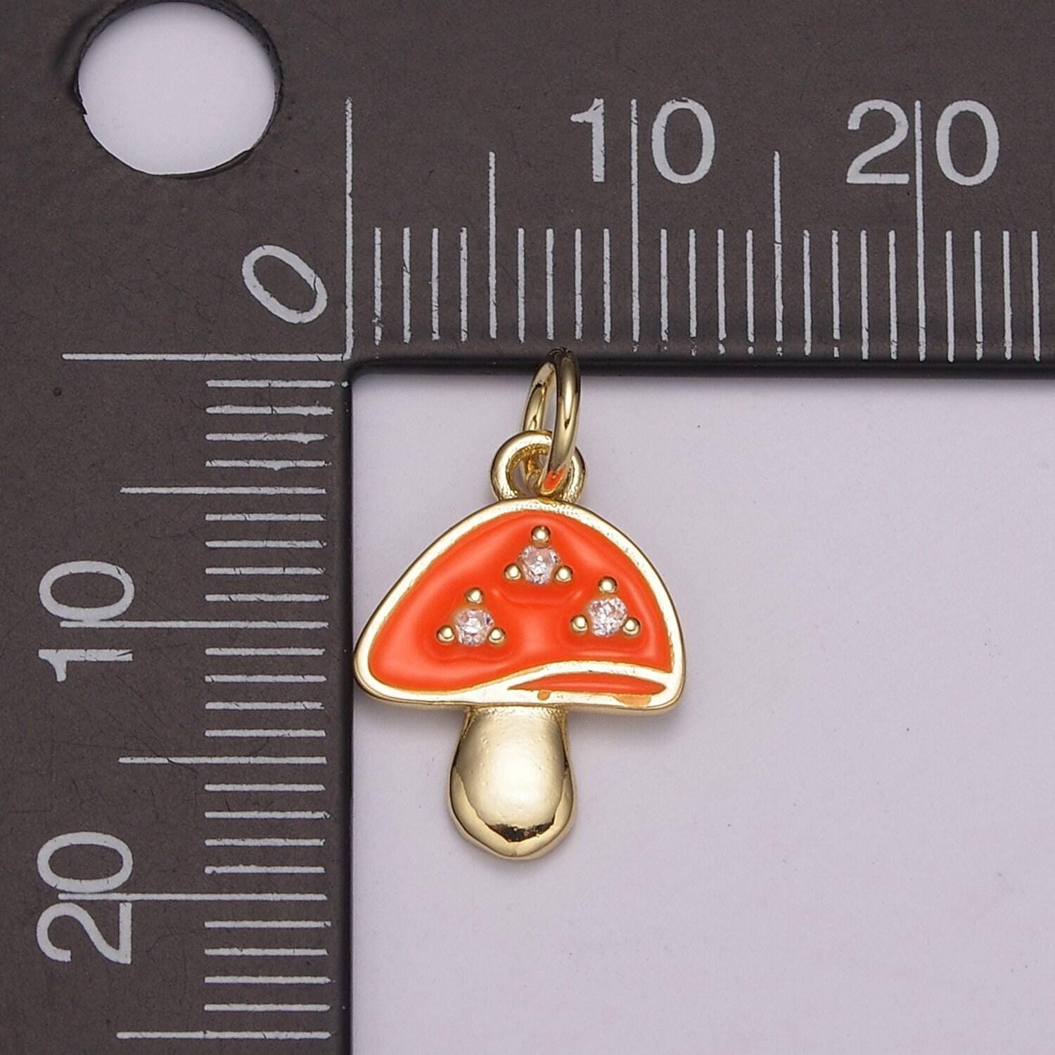 Dainty Gold Cz Mushroom Charms, 24k Gold Plated Clear Micro Paved