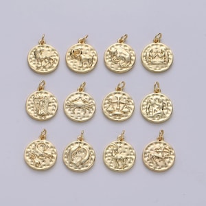 Gold  zodiac constellation charms, zodiac symbol, horoscope charm, gold astrological zodiac signs, double sided charm pendant | a1707-1712