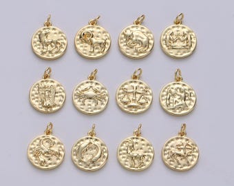 Gold zodiac constellation charms, zodiac symbol, horoscope charm, gold astrological zodiac signs, double sided charm pendant | a1707-1712