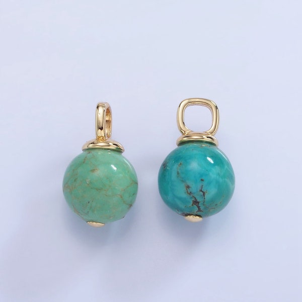 14K Gold Filled Turquoise Green Gemstone Round Drop Pendant Ball Beaded Charm | AA1233